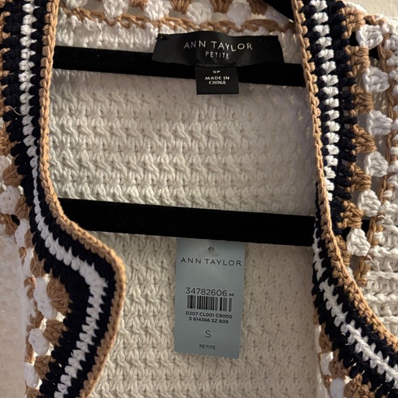 Ann Taylor White Cardigan with Navy and Brown Accents - Picture 2 of 3